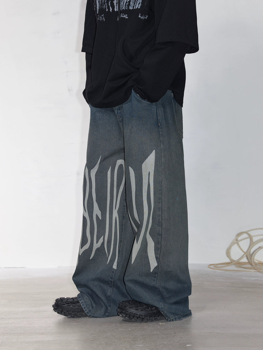 Laser Logo Wide Denim Pants  OR0690