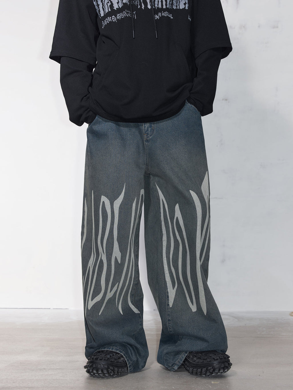 Laser Logo Wide Denim Pants  OR0690