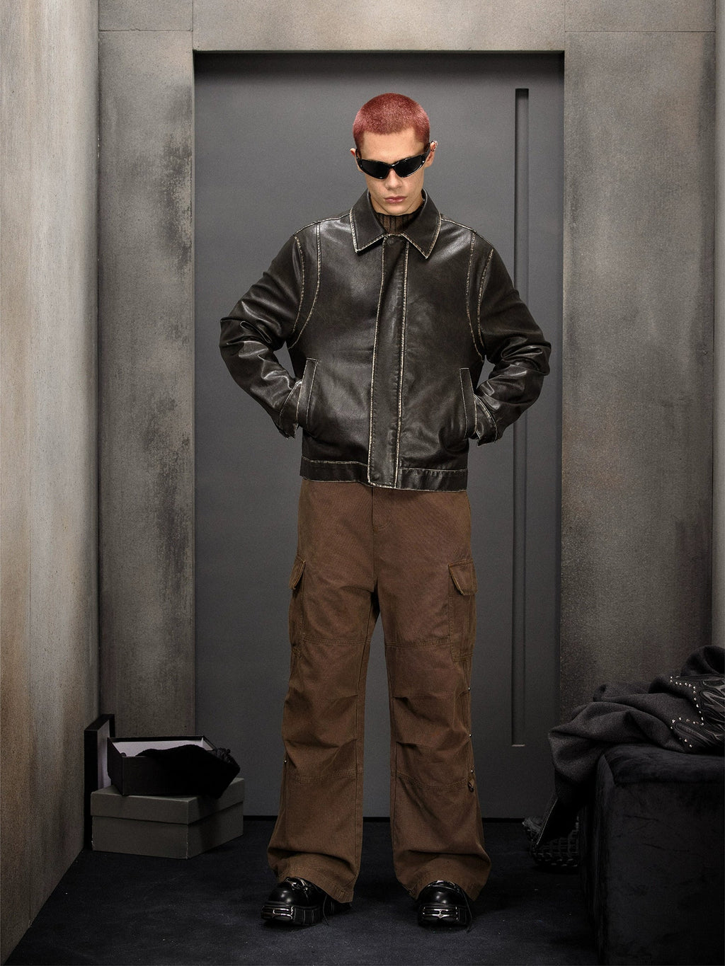 Vintage Collar Leather Jacket  OR0692