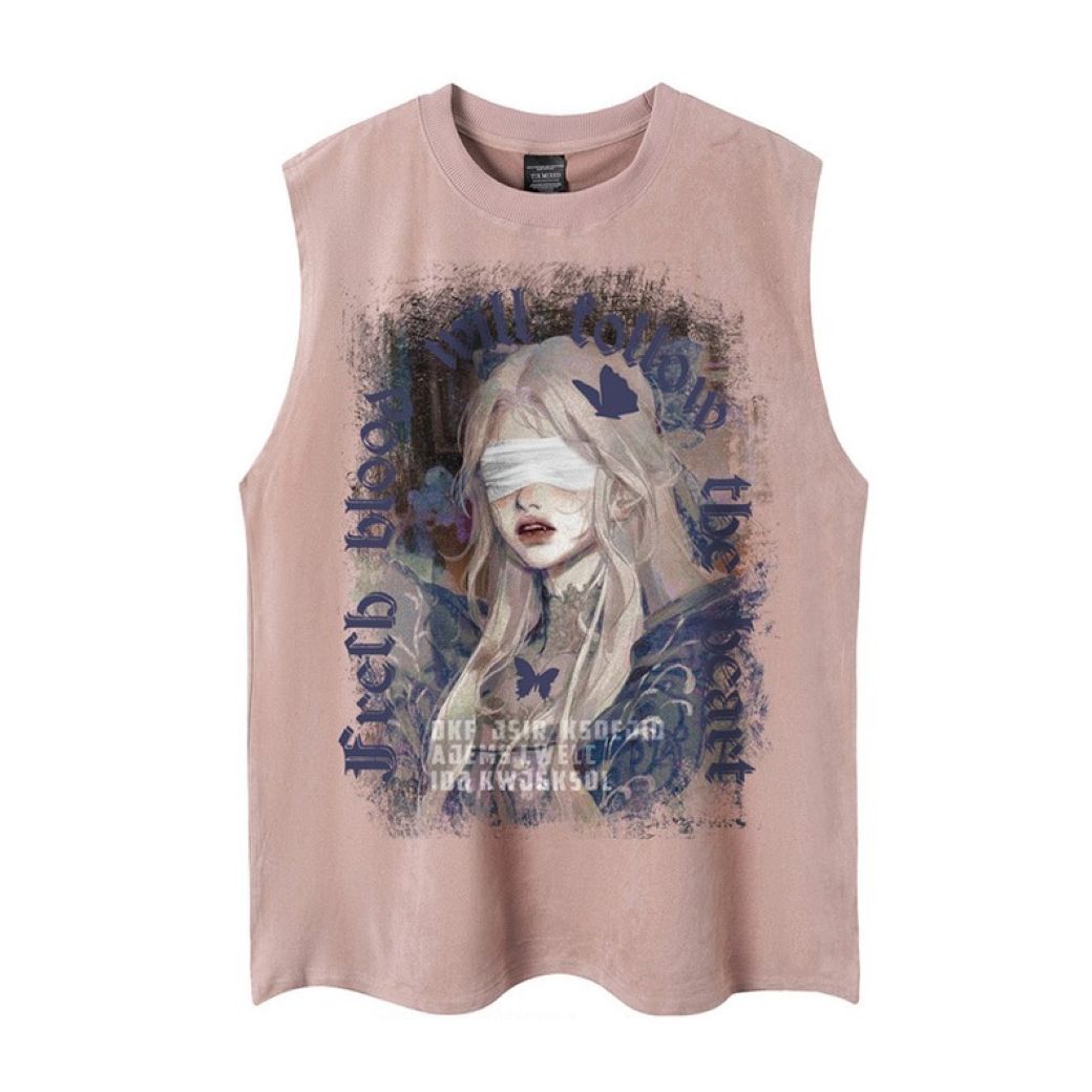 Girl print oversized sleeveless T-shirt  OR0698