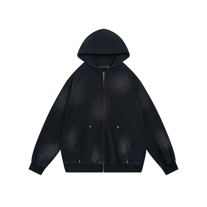 Acid wash design subculture initial full zip hoodie  OR0699