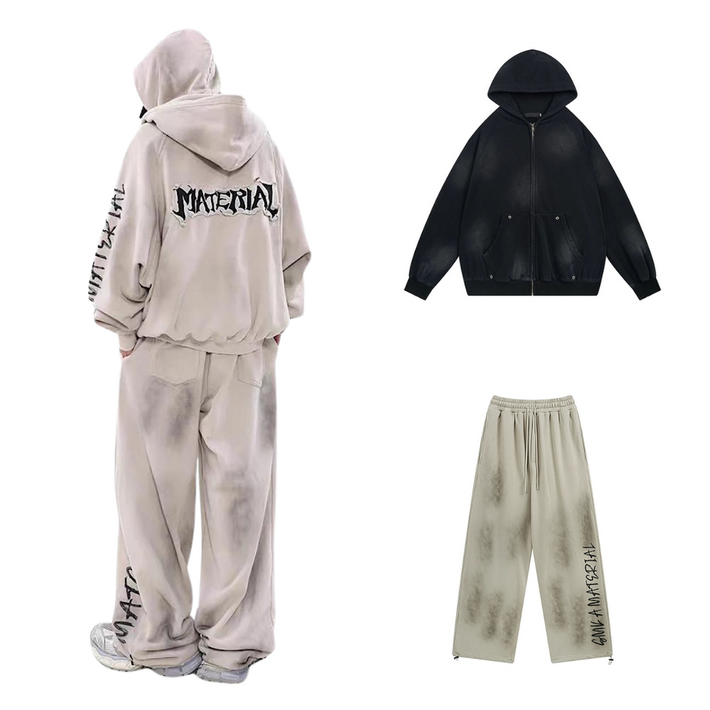 Acid wash design subculture initial full zip hoodie  OR0699