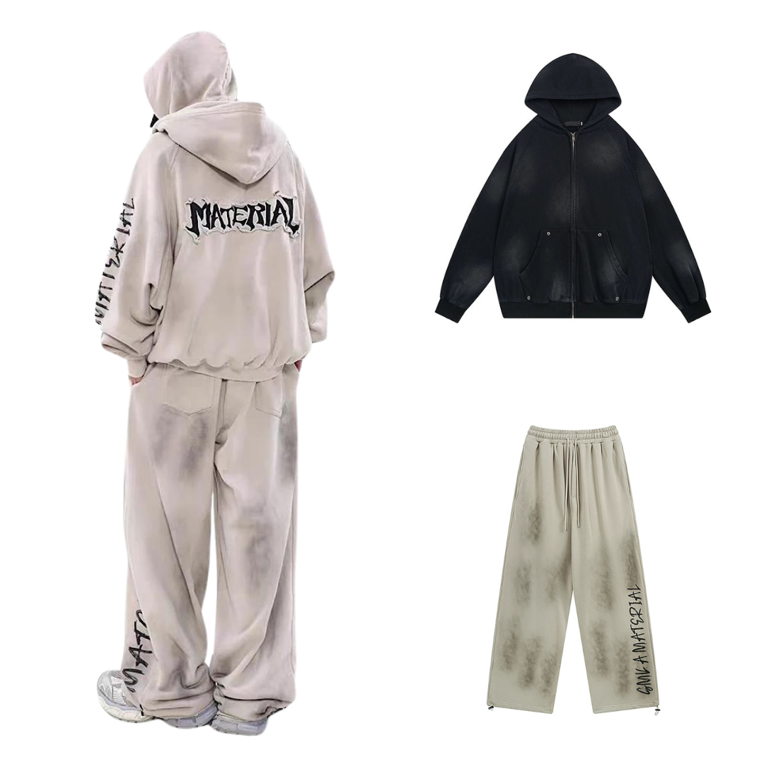 Acid wash design subculture initial full zip hoodie  OR0699