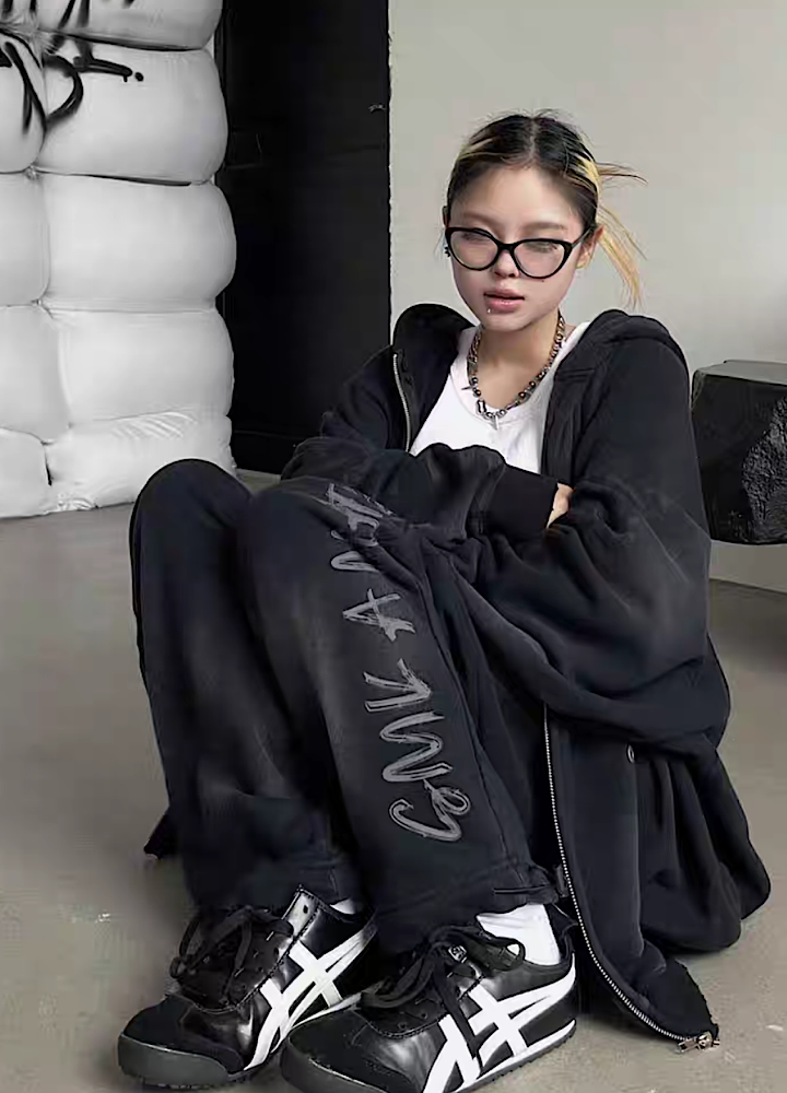 Acid wash design subculture initial full zip hoodie  OR0699