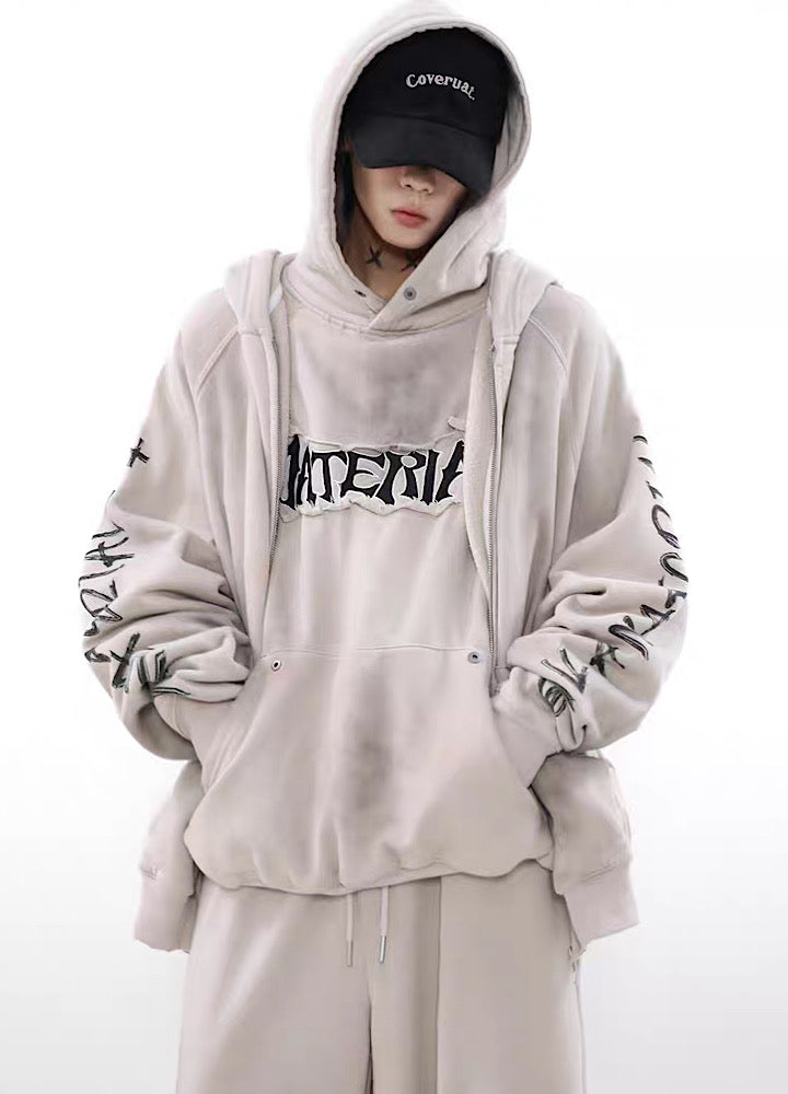 Acid wash design subculture initial full zip hoodie  OR0699