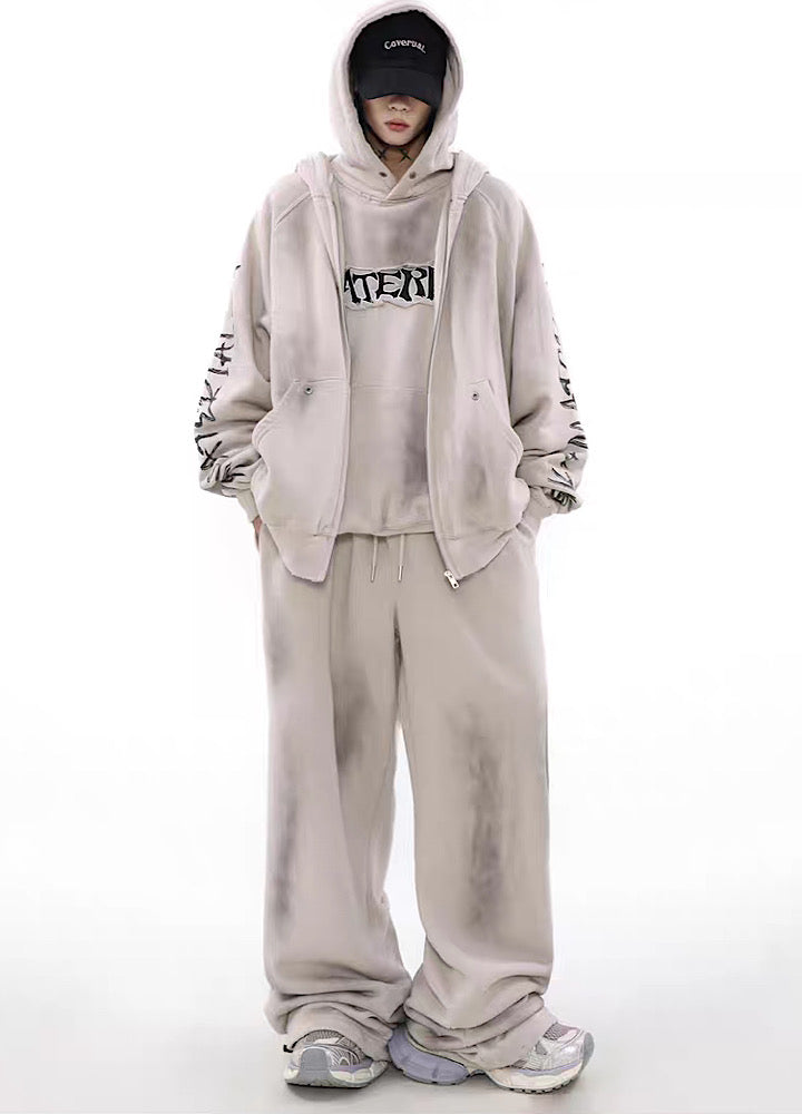Acid wash design subculture initial full zip hoodie  OR0699