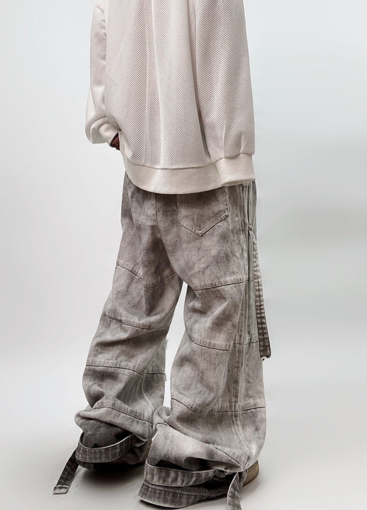 Mid-distressed vintage color wide pants  OR0704