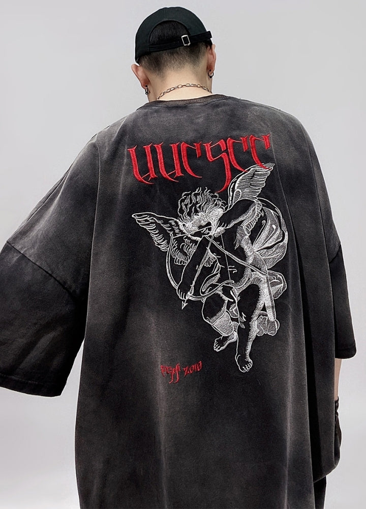 Street Embroidered retro washed short-sleeved loose T-shirt  OR0705