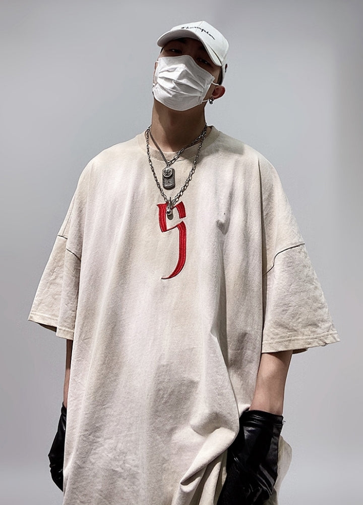 Street Embroidered retro washed short-sleeved loose T-shirt  OR0705