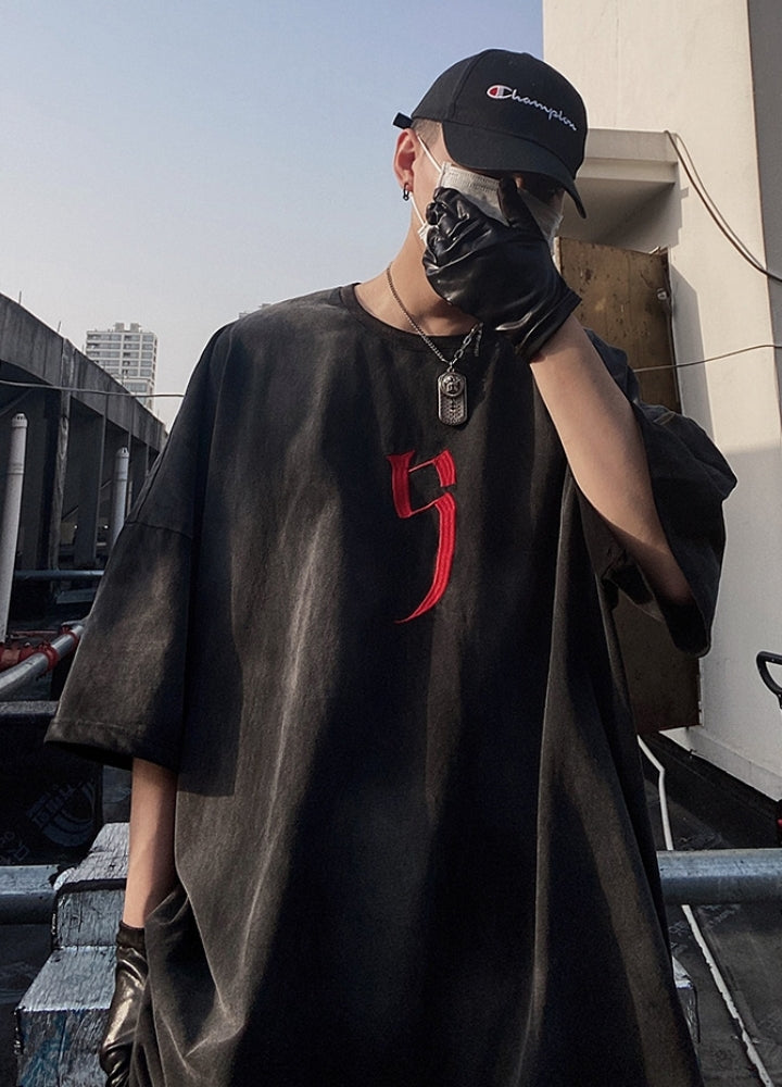Street Embroidered retro washed short-sleeved loose T-shirt  OR0705