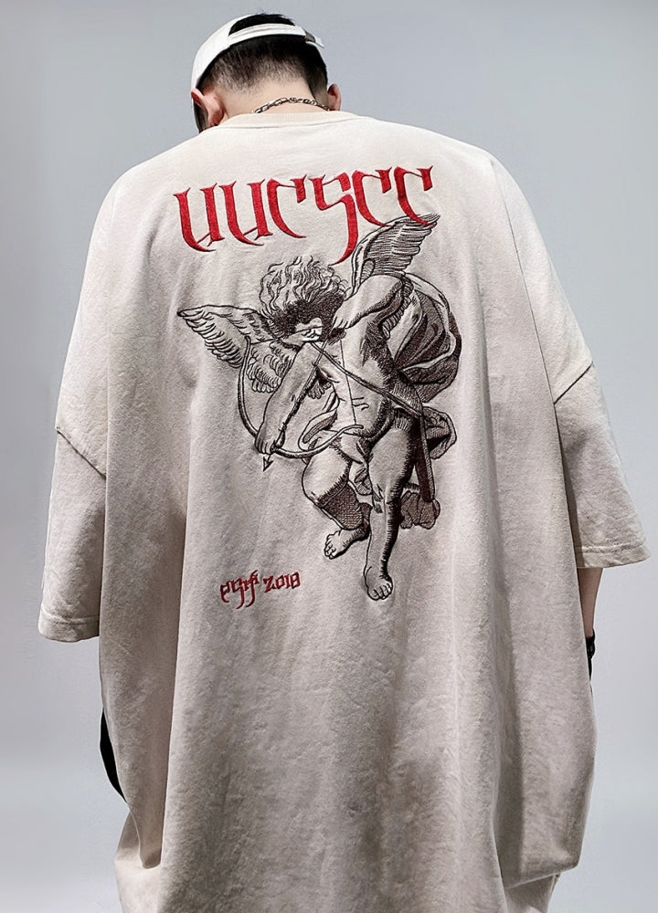 Street Embroidered retro washed short-sleeved loose T-shirt  OR0705