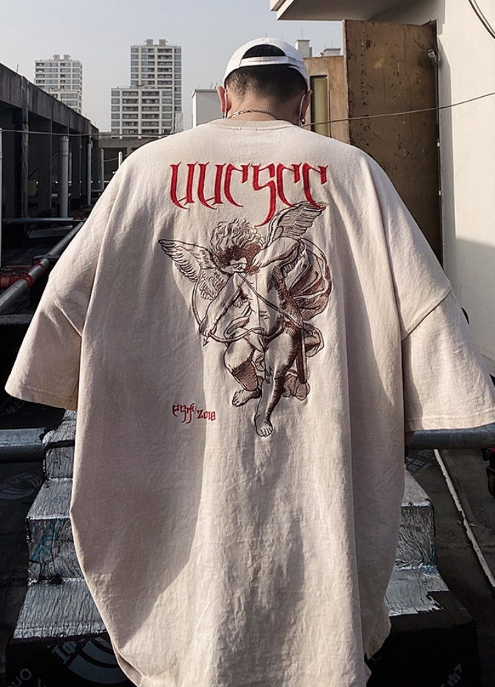 Street Embroidered retro washed short-sleeved loose T-shirt  OR0705