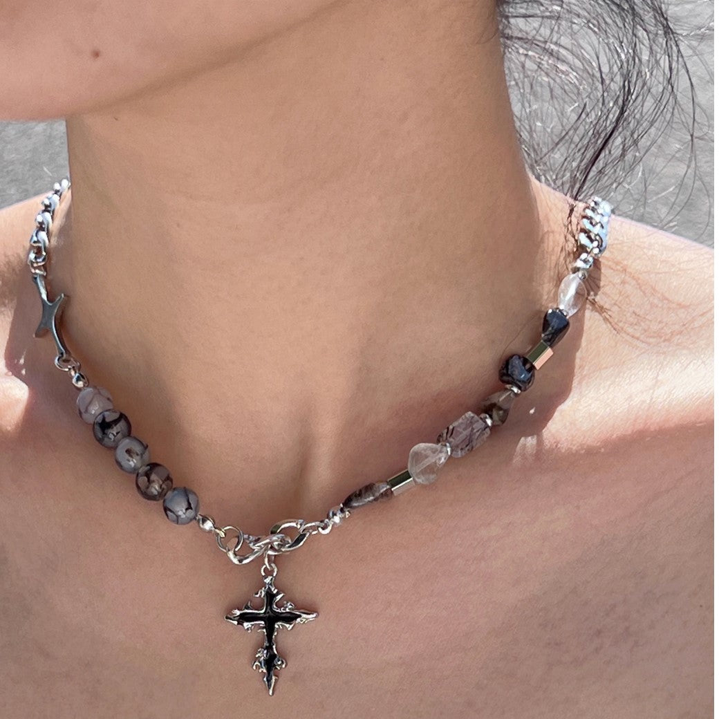 Stone Multi Design Gothic Mode Cross Necklace  OR0707