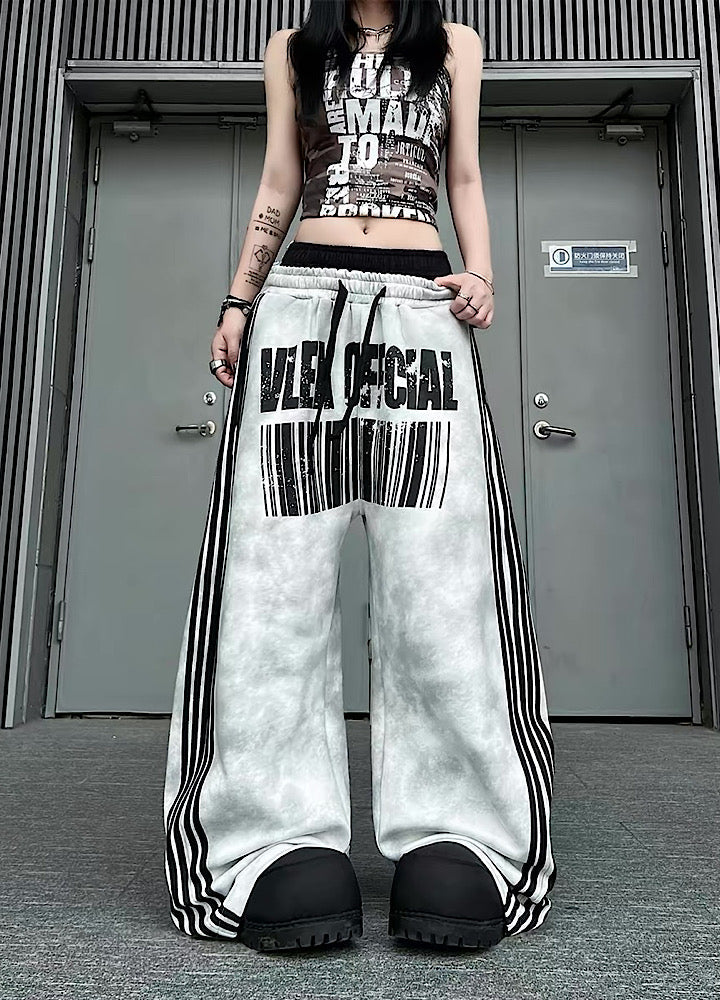 Front side line design wide oversized tucked sweatpants  OR0710