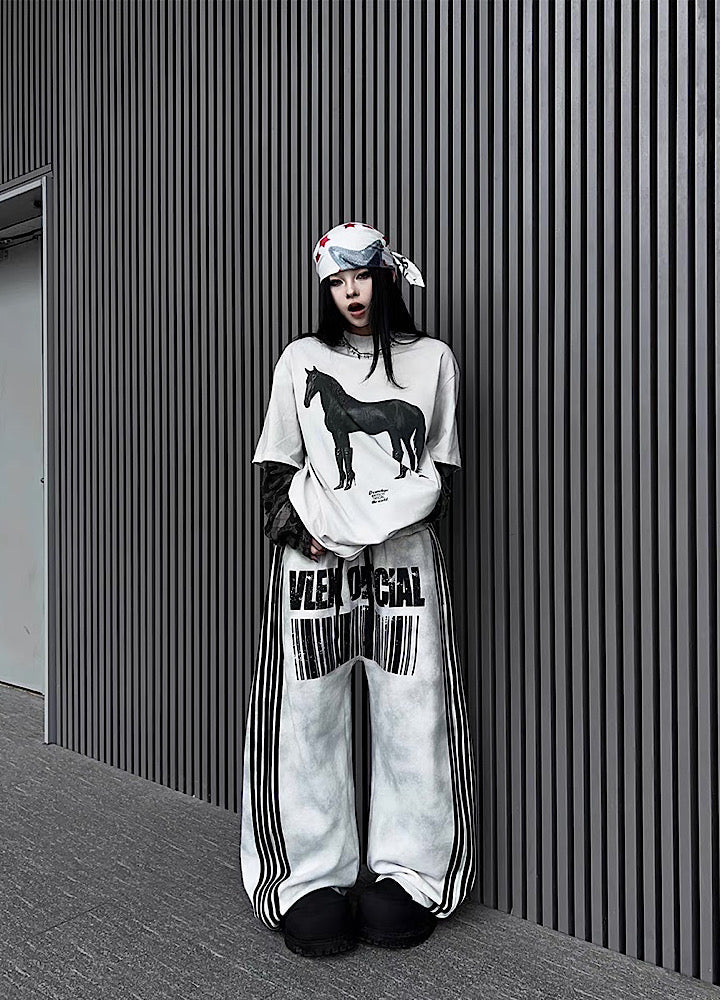 Front side line design wide oversized tucked sweatpants  OR0710
