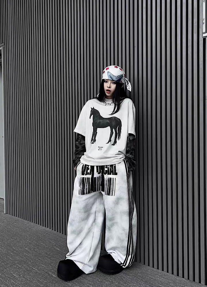 Front side line design wide oversized tucked sweatpants  OR0710