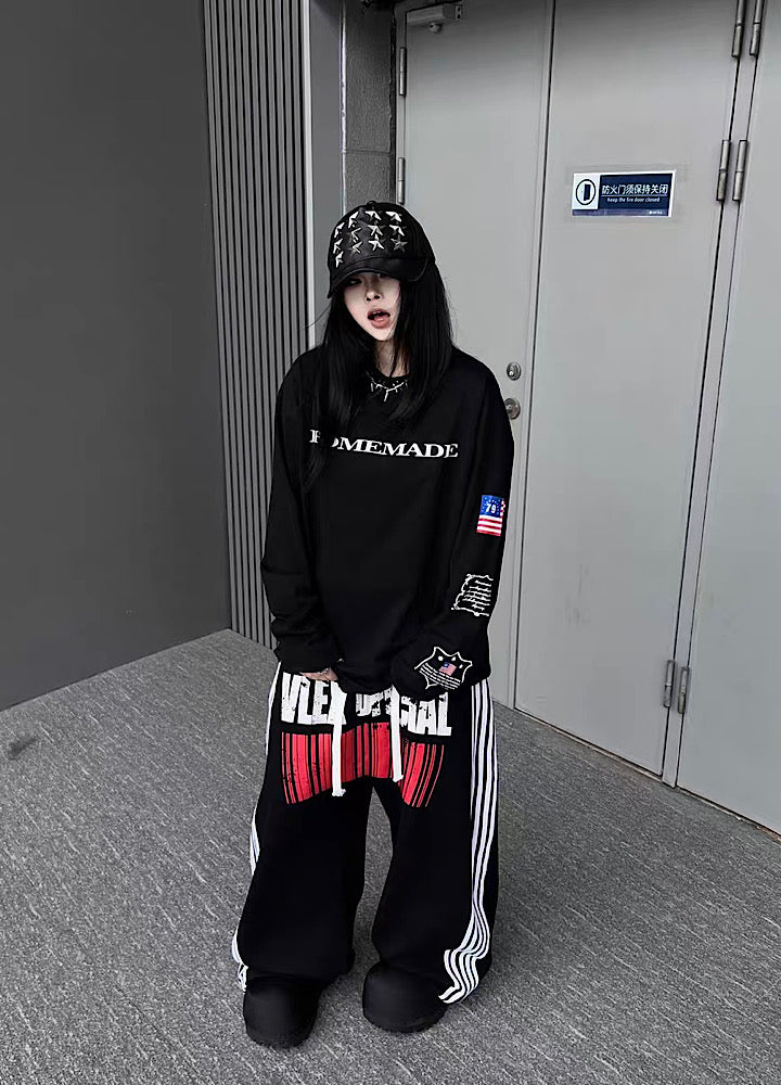Front side line design wide oversized tucked sweatpants  OR0710