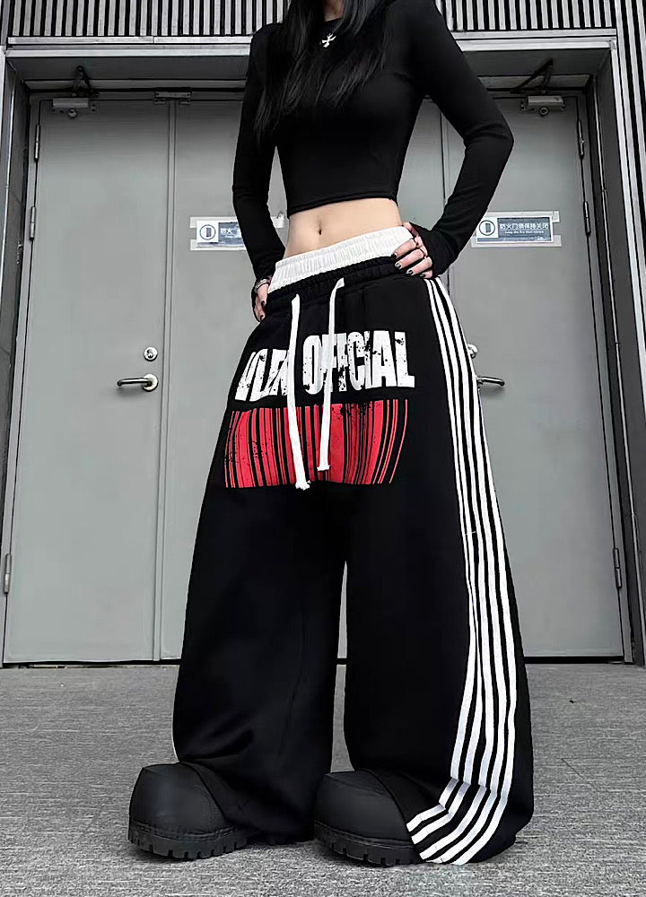 Front side line design wide oversized tucked sweatpants  OR0710