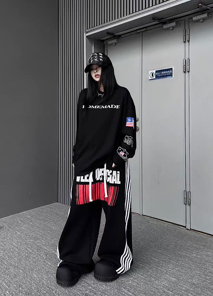 Front side line design wide oversized tucked sweatpants  OR0710