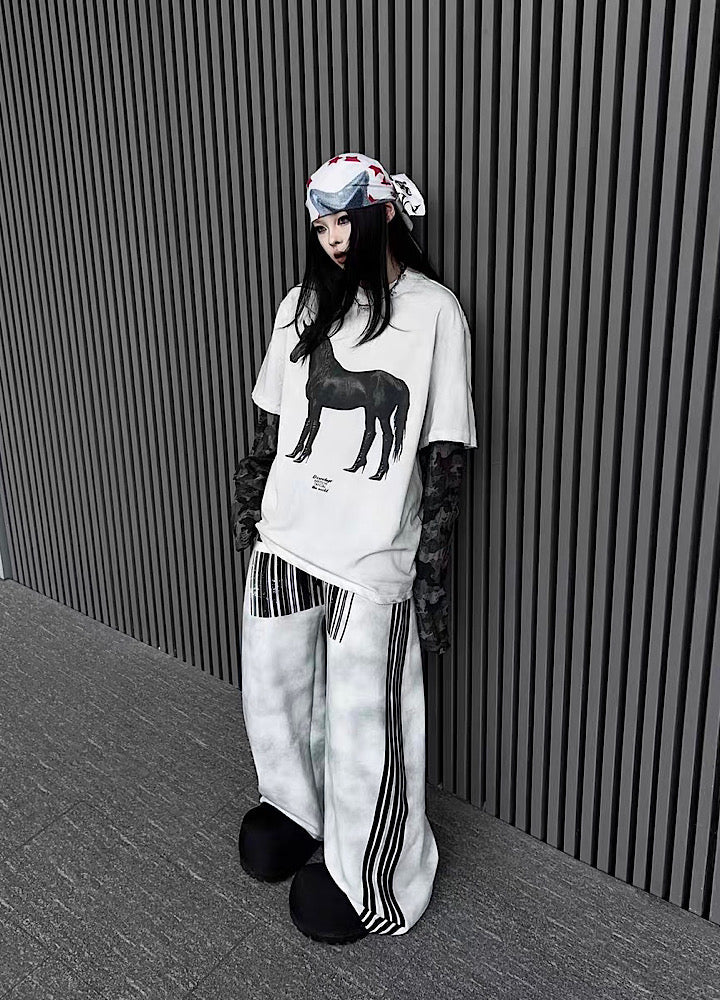 Front side line design wide oversized tucked sweatpants  OR0710