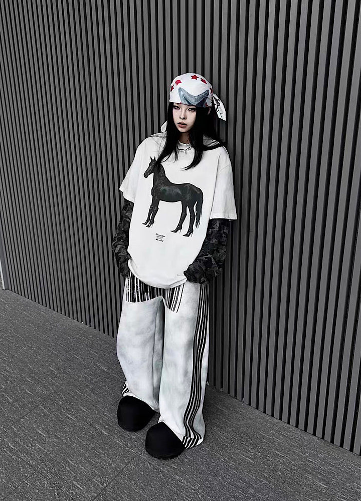 Front side line design wide oversized tucked sweatpants  OR0710