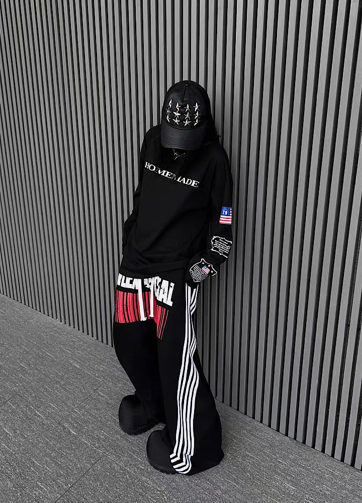 Front side line design wide oversized tucked sweatpants  OR0710