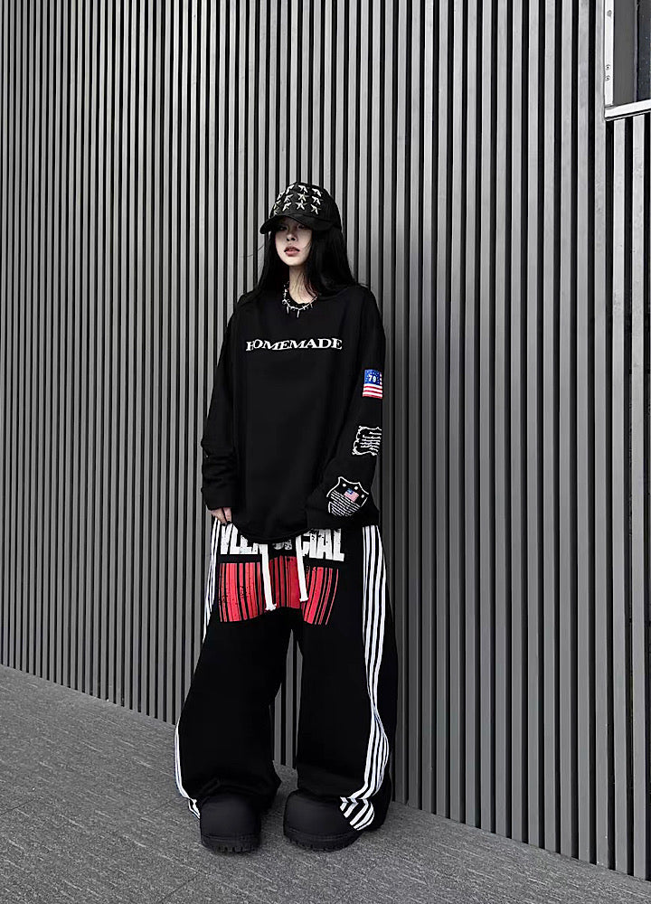 Front side line design wide oversized tucked sweatpants  OR0710