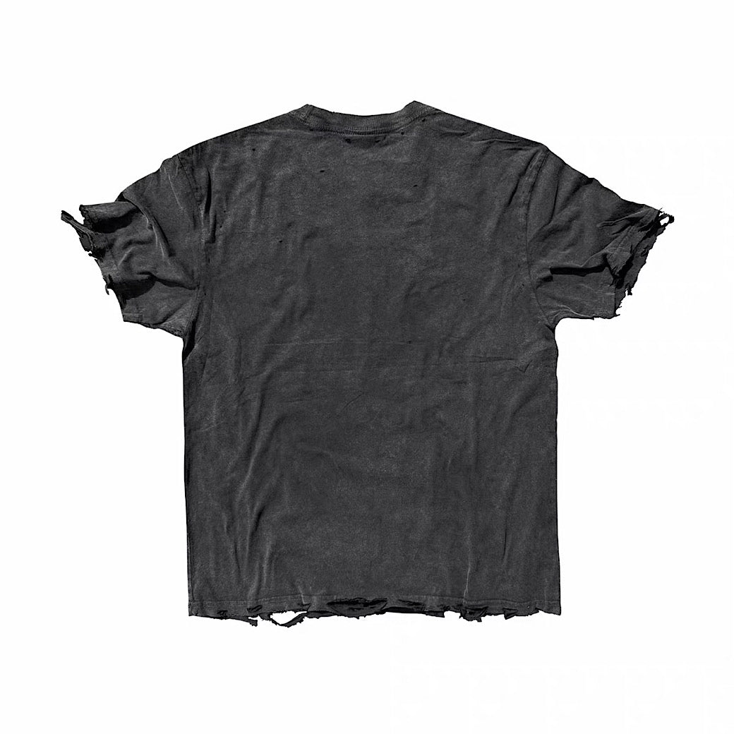 Randomly distressed vintage design front short-sleeved T-shirt  OR0711