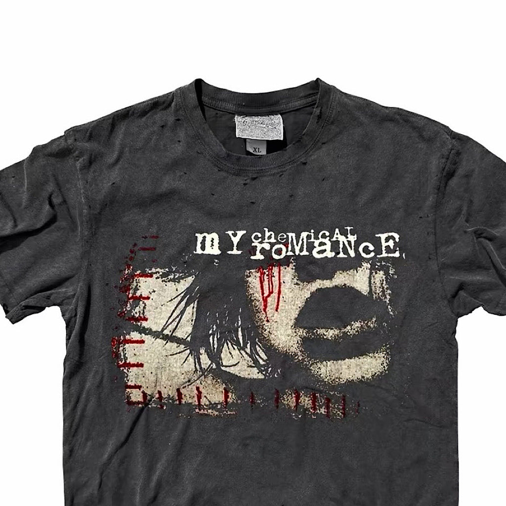 Randomly distressed vintage design front short-sleeved T-shirt  OR0711