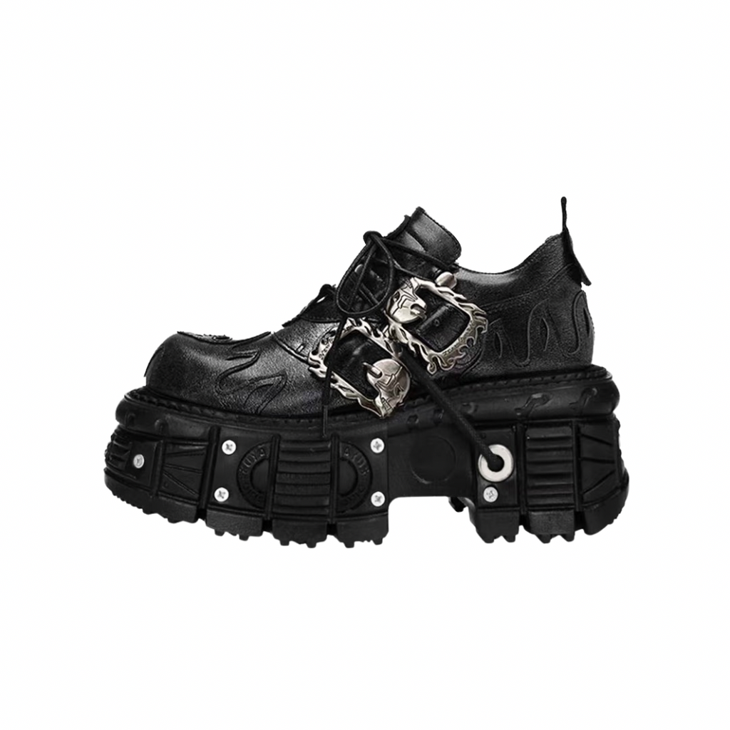 Double-strap black platform sneaker boots  OR0716