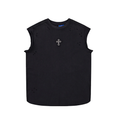 Front and back cross motif design basic black sleeveless top  OR0717