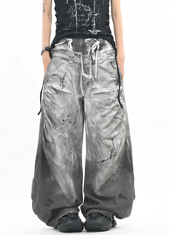 White-painted wide-silhouette splatter denim pants  OR0718