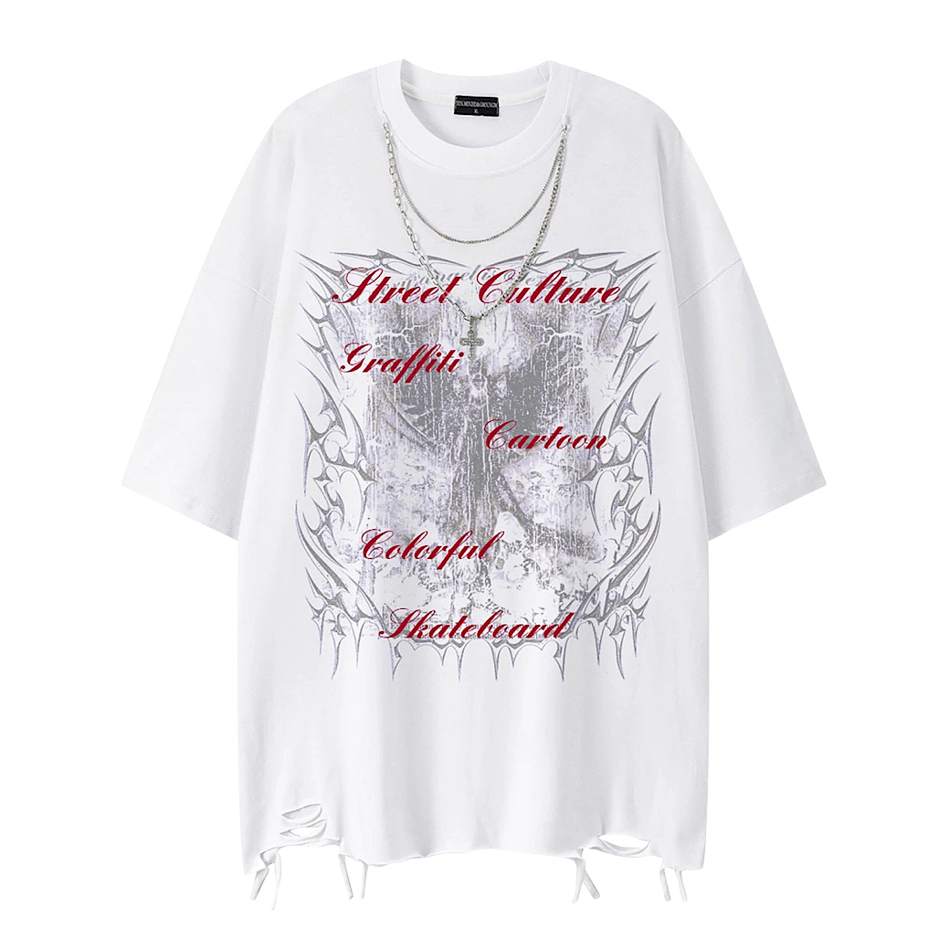 Dark front illustration design distressed oversized short-sleeved T-shirt  OR0719