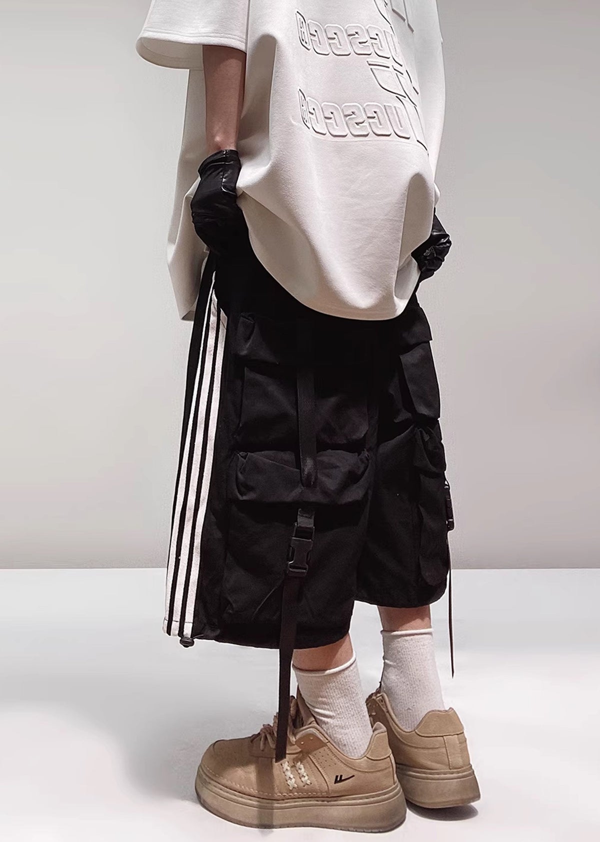 Side line dull color natural base short pants  OR0724