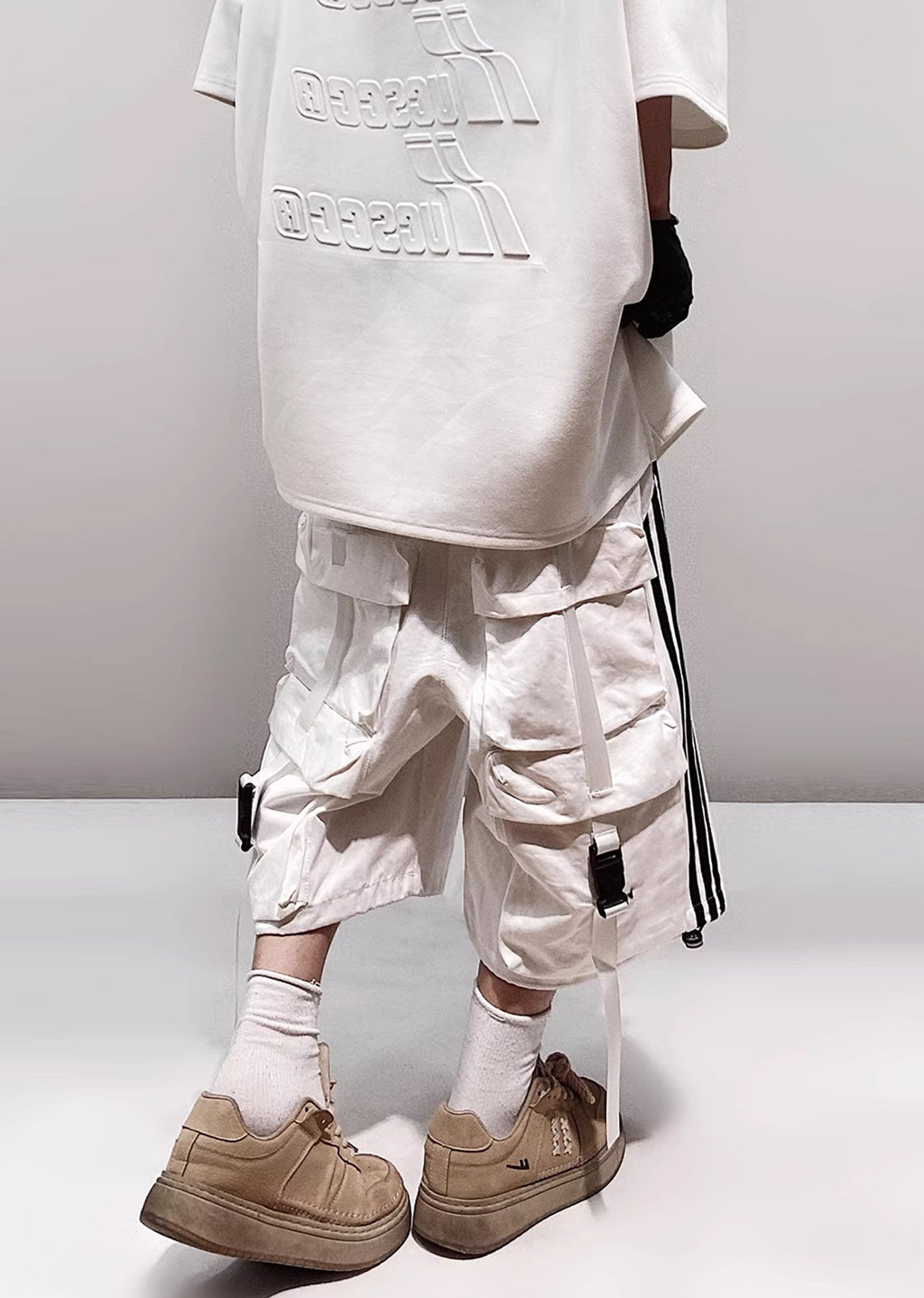 Side line dull color natural base short pants  OR0724