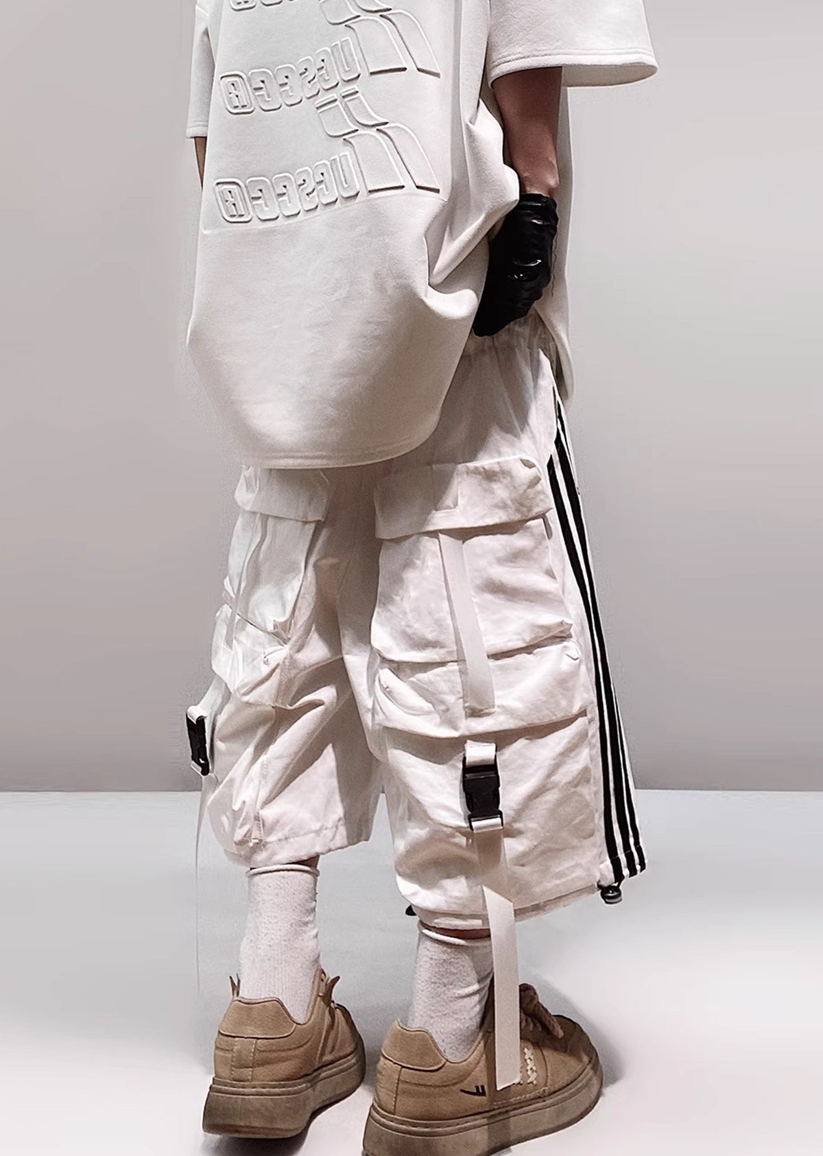 Side line dull color natural base short pants  OR0724