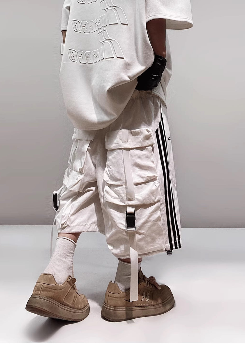 Side line dull color natural base short pants  OR0724