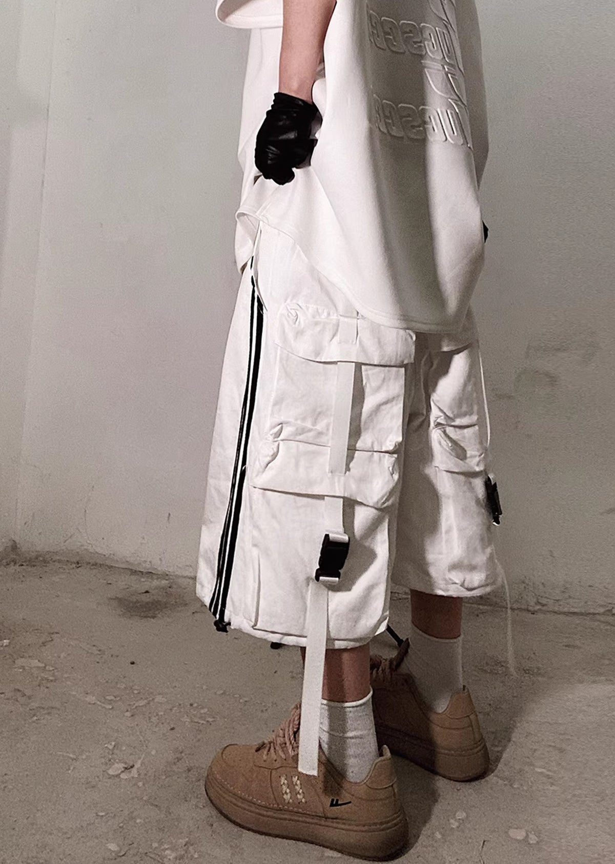 Side line dull color natural base short pants  OR0724