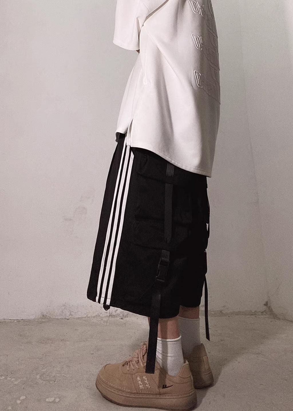 Side line dull color natural base short pants  OR0724