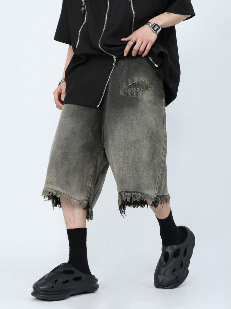 Loose fit half wide denim pants  OR0725