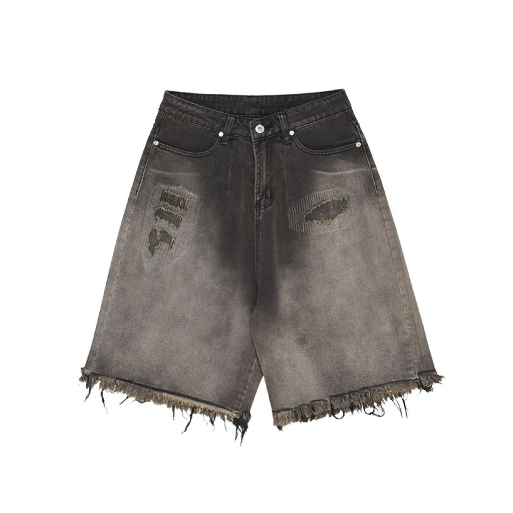 Loose fit half wide denim pants  OR0725