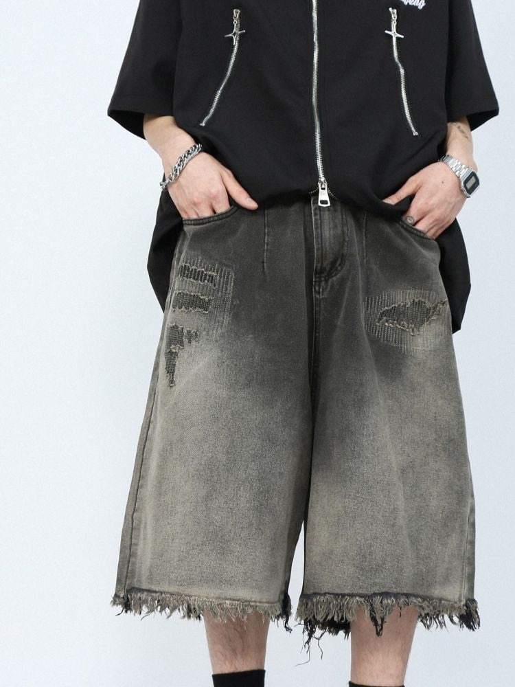 Loose fit half wide denim pants  OR0725