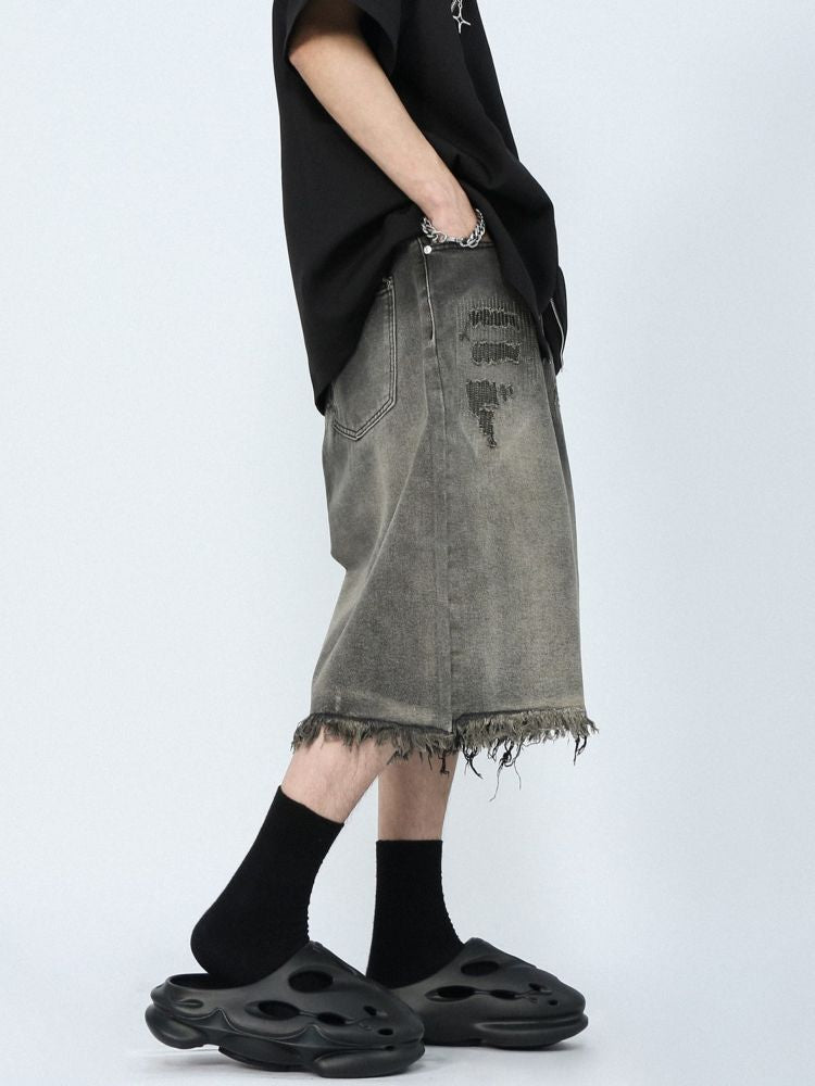 Loose fit half wide denim pants  OR0725