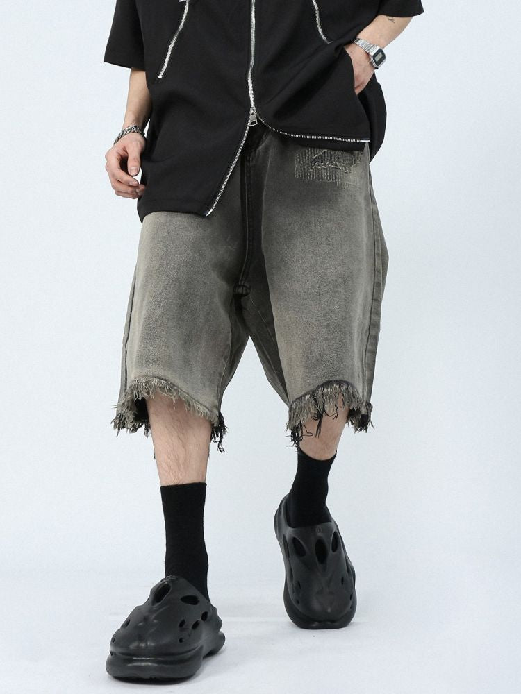 Loose fit half wide denim pants  OR0725