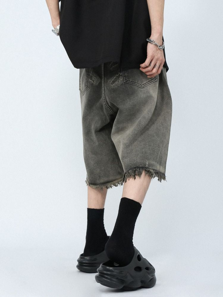 Loose fit half wide denim pants  OR0725