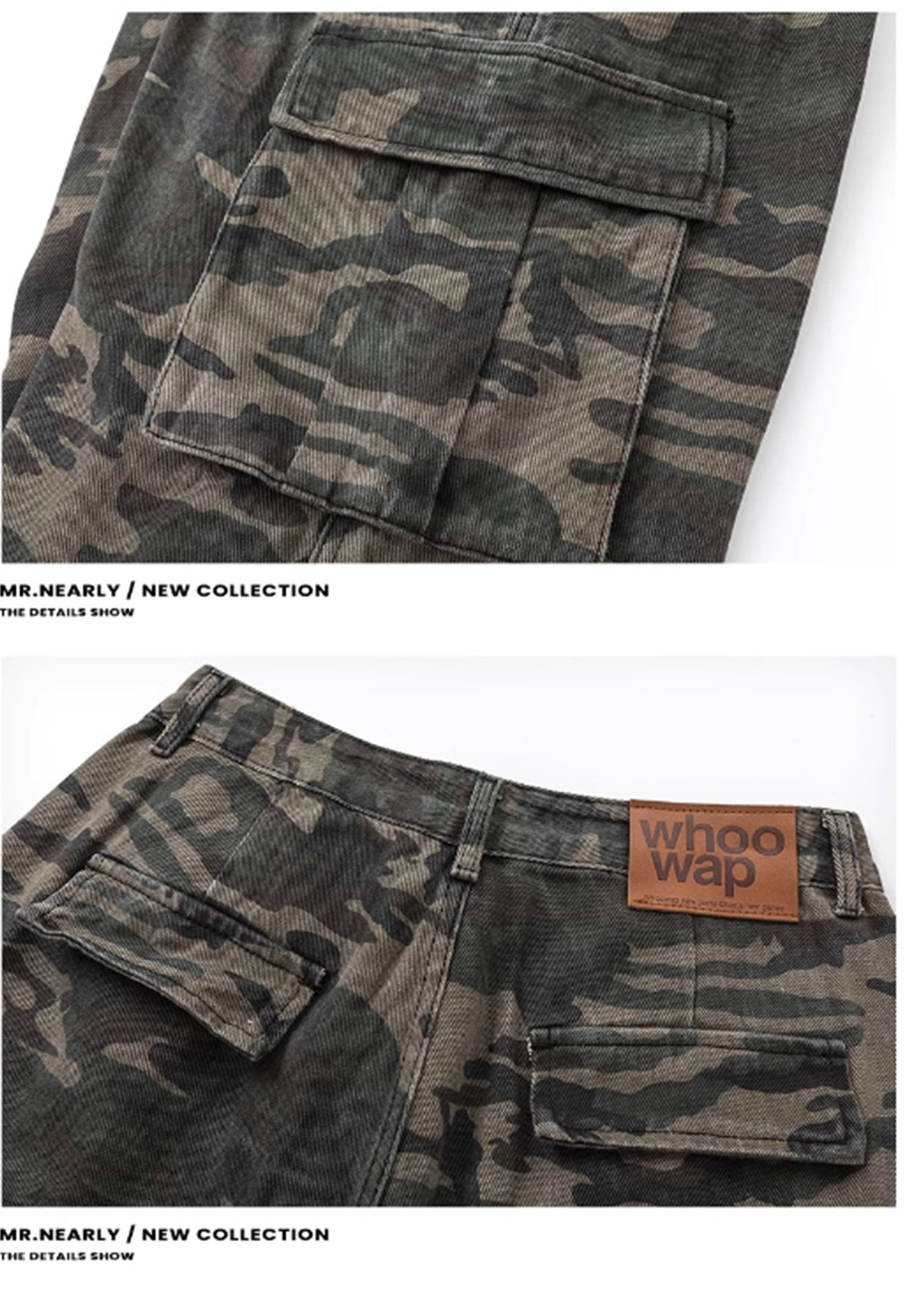 Camouflage pattern double pocket design short silhouette cargo pants  OR0726