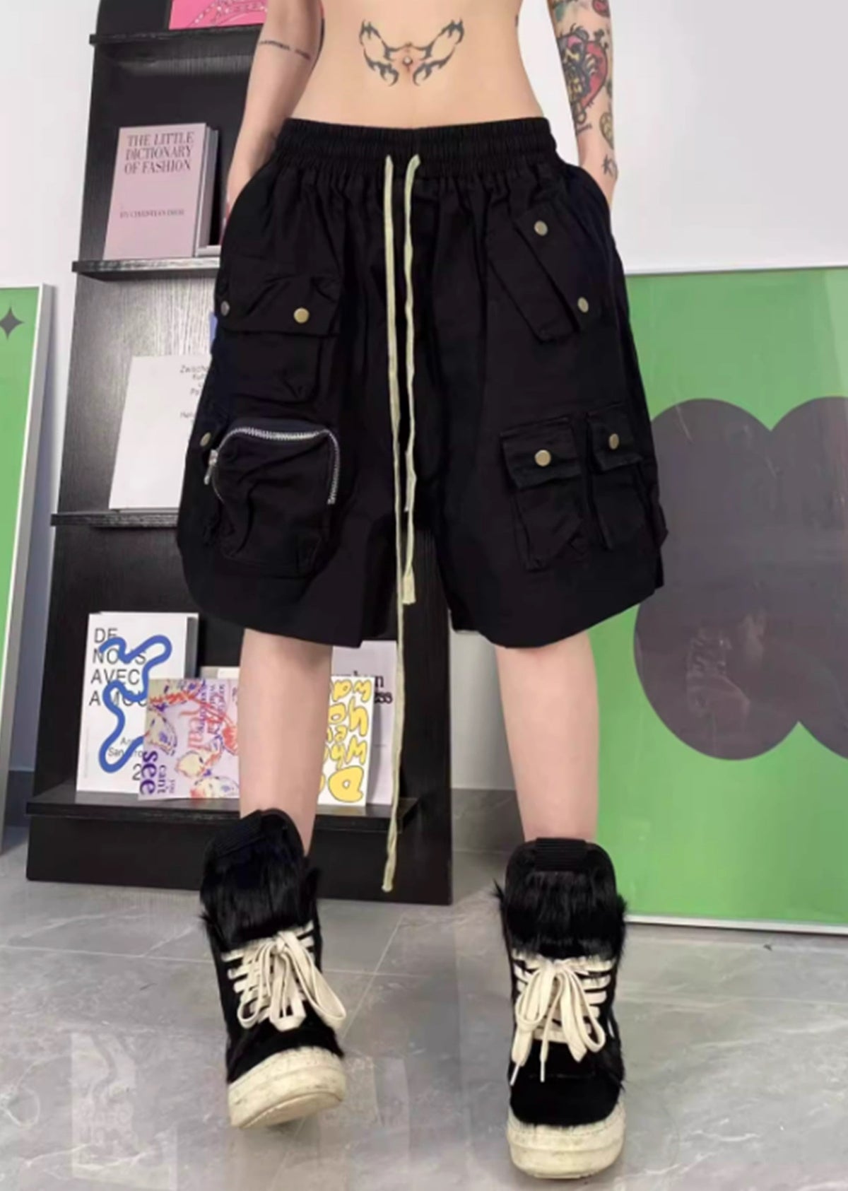 Multi-pocket design half-silhouette cargo pants  OR0732