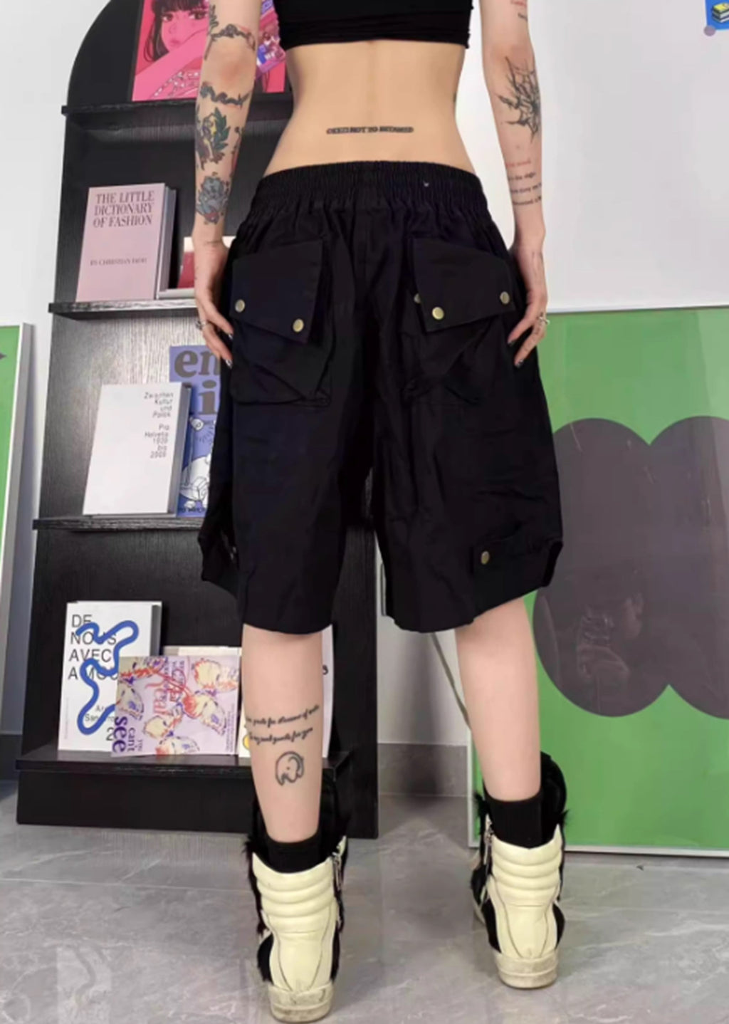 Multi-pocket design half-silhouette cargo pants  OR0732