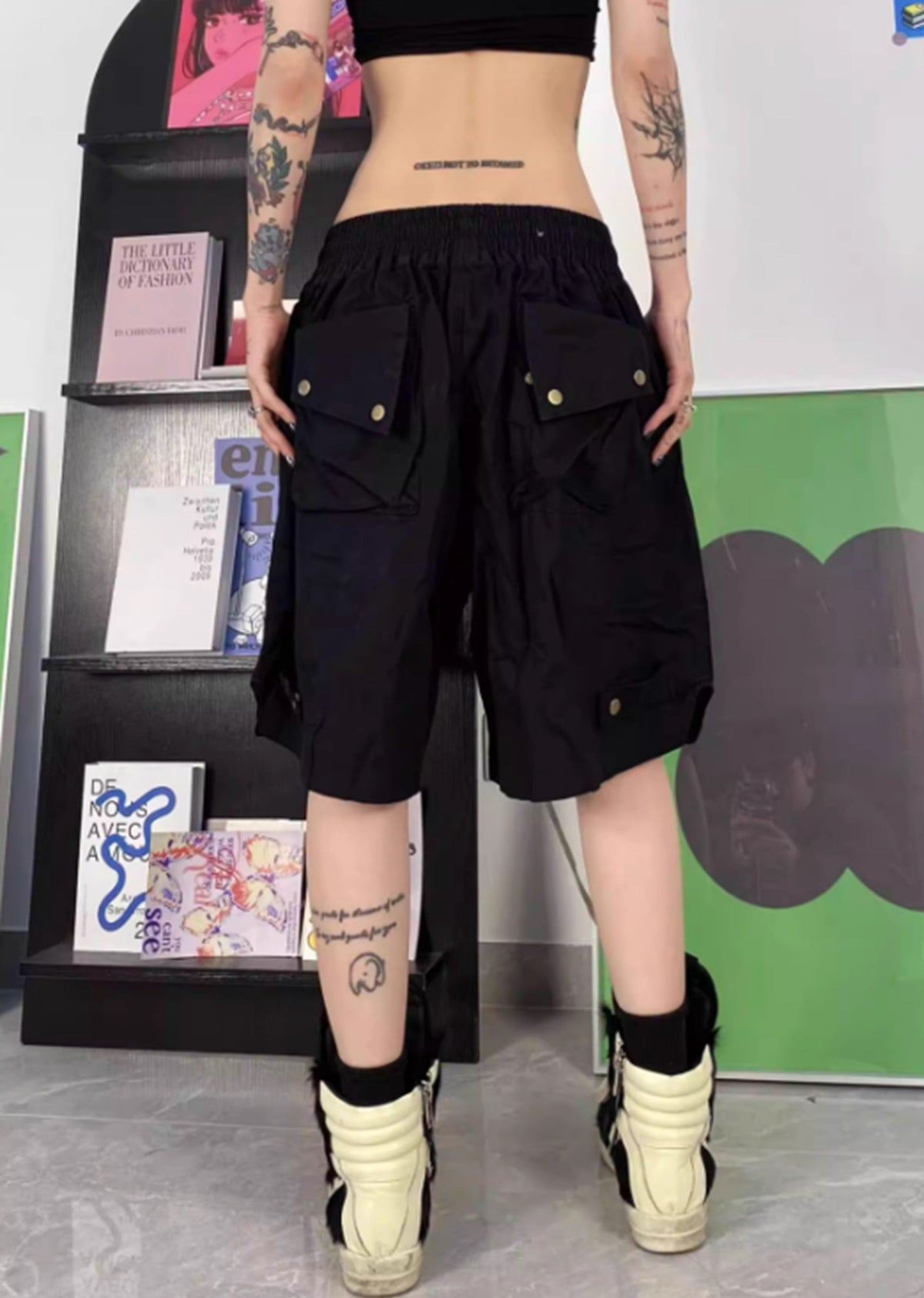 Multi-pocket design half-silhouette cargo pants  OR0732