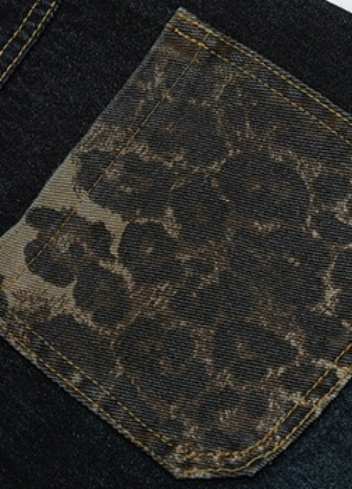 Mid-length layered jacquard style half denim pants  OR0738
